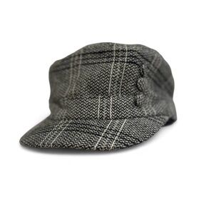 y2k Grey White Herringbone Newspaper Boy Cap Hat Button Details Elastic Back OS